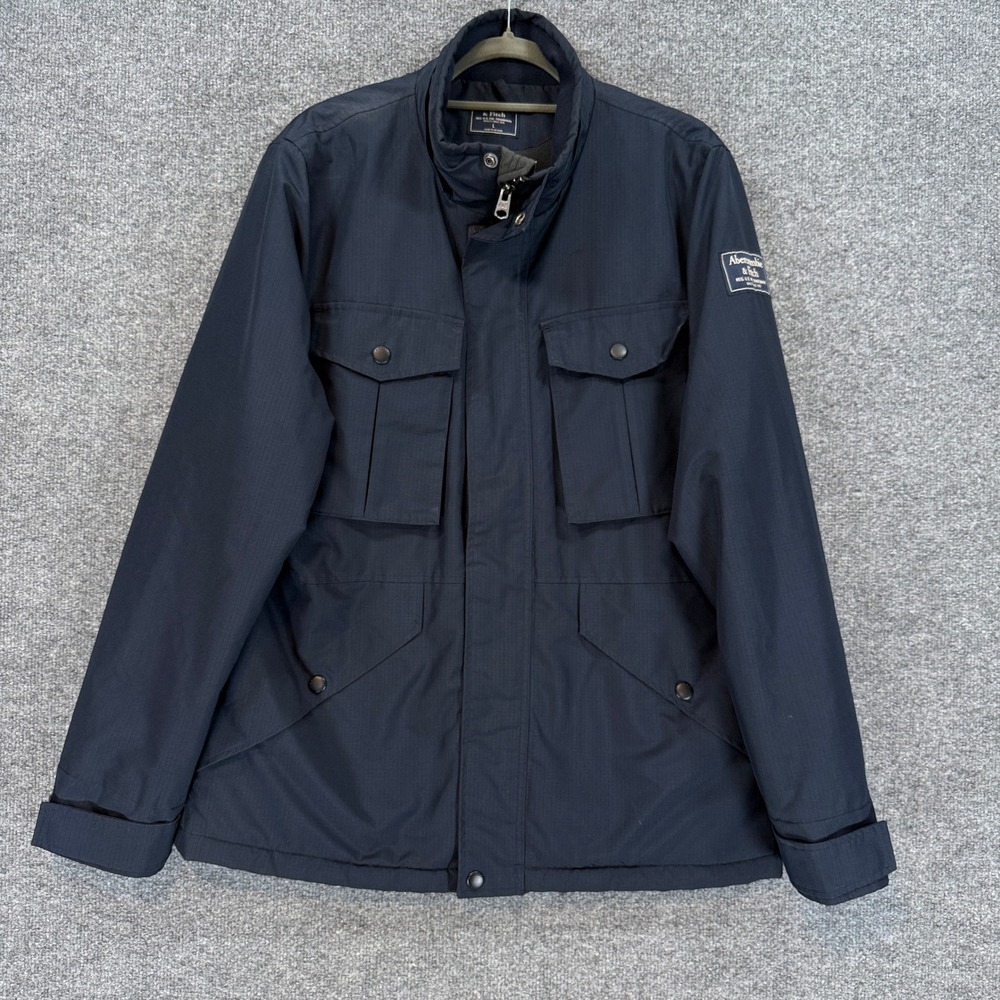 Abercrombie & Fitch Field Jacket Mens Large Blue Ripstop Fleece Lined Utility